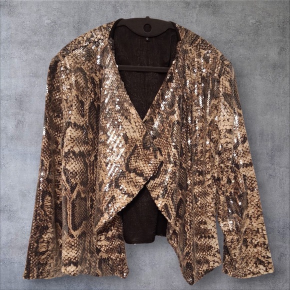 FRENCH CONNECTION Sequin Snake Print Drape Jacket/Blazer Women Size 10 - Picture 3 of 10
